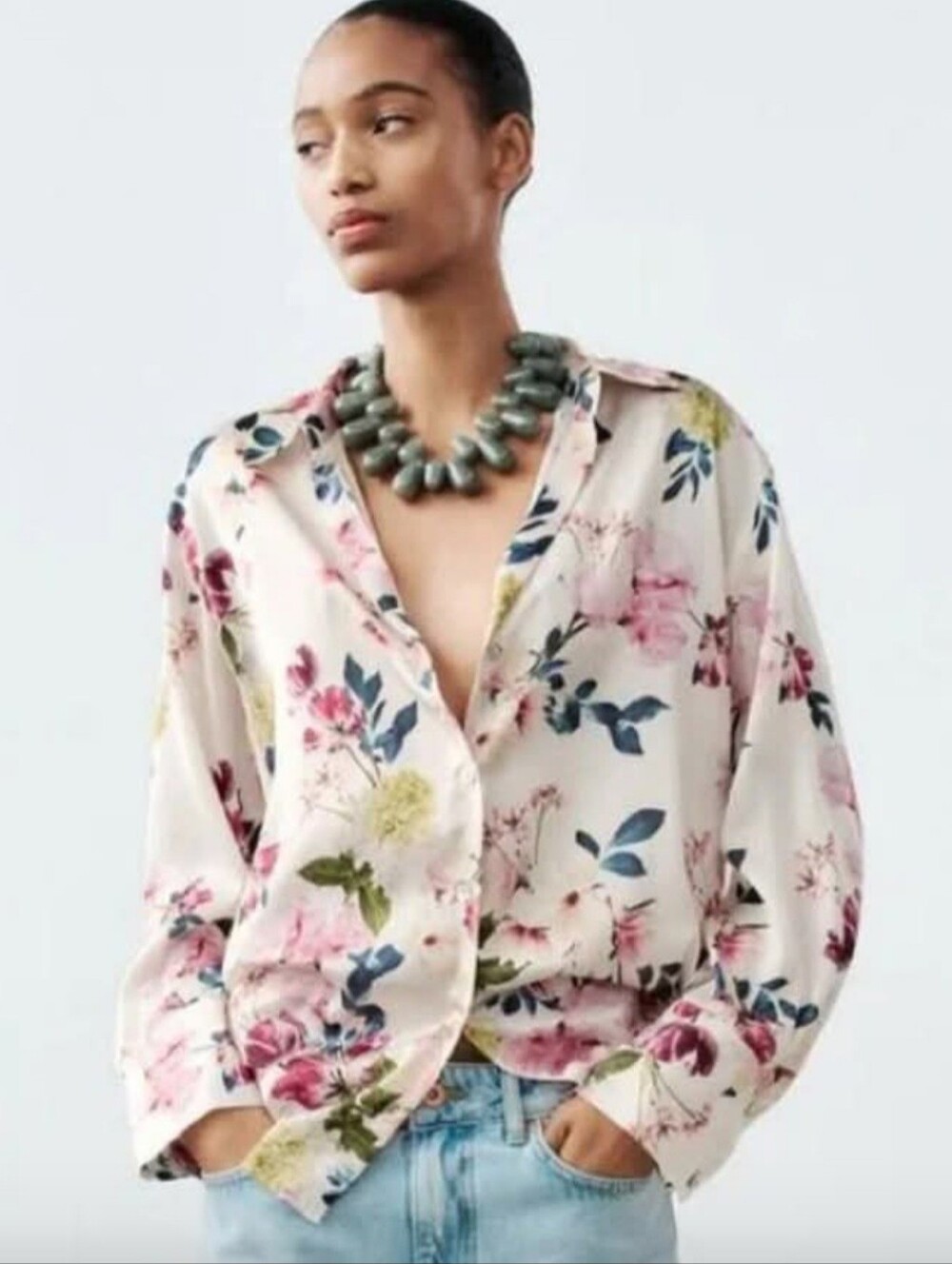 Zara Floral  Button-Down Blouse
